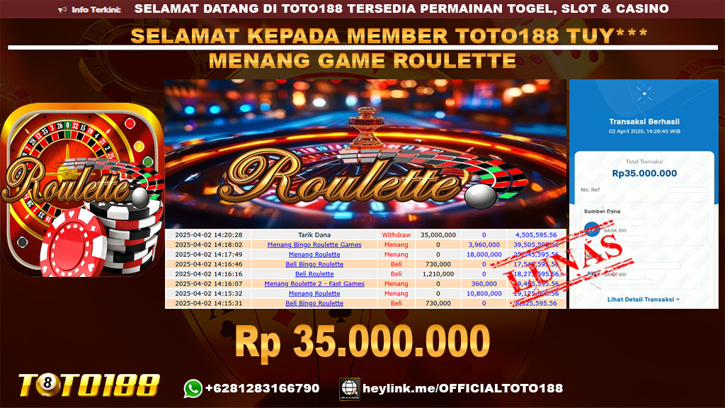 Bukti JP Kemenangan GAME ROULETTE 02 APR 25