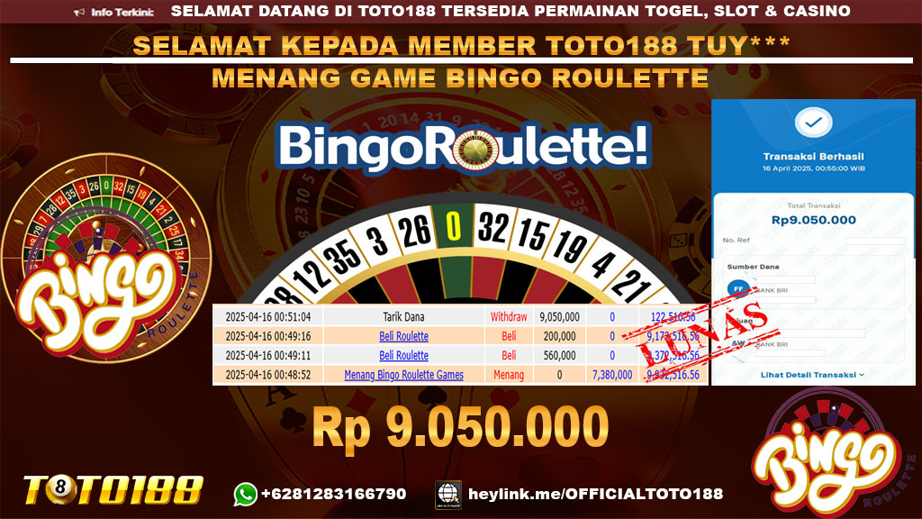 Bukti JP Kemenangan GAME BINGO ROULETTE 16 APR 25