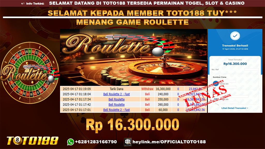 Bukti JP Kemenangan GAME ROULETTE 17 APR 25