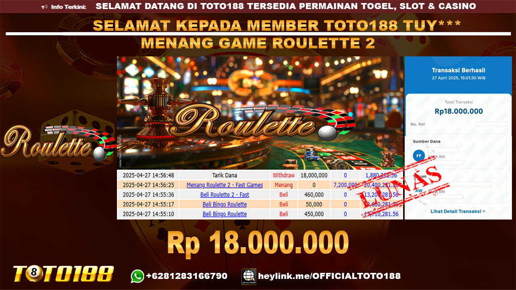 Bukti JP Kemenangan GAME ROULETTE 2 27 APR 25