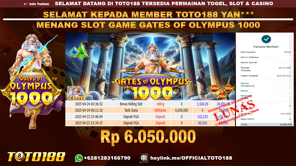 Bukti JP Kemenangan SLOT GAME GATES OF OLYMPUS 24 APR 25