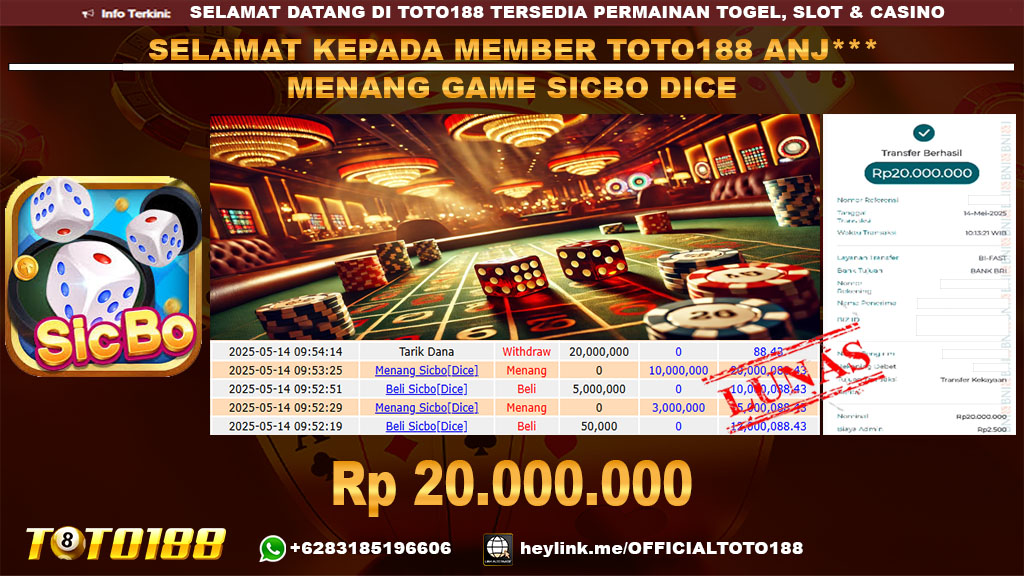 Bukti JP Kemenangan GAME SICBO DICE 14 MEI 2025