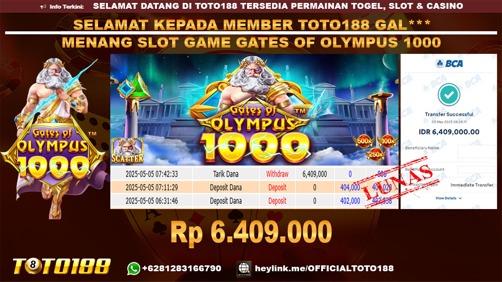 Bukti JP Kemenangan SLOT GAME GATES OF OLYMPUS 1000 05 MEI 25