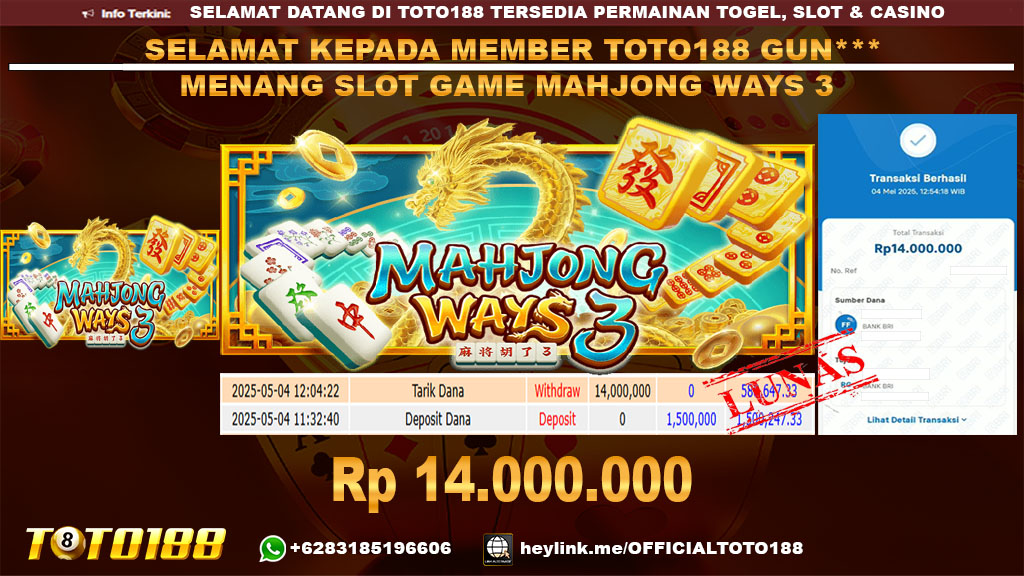 Bukti JP Kemenangan SLOT GAME MAHJONG WAYS 3 04 Mei 25