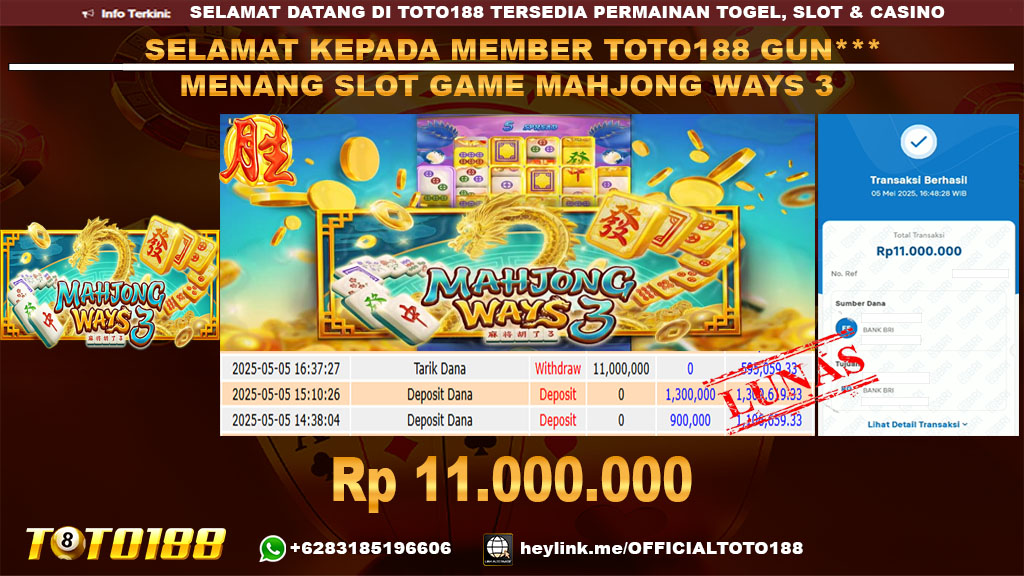 Bukti JP Kemenangan SLOT GAME MAHJONG WAYS 3 05 Mei 25