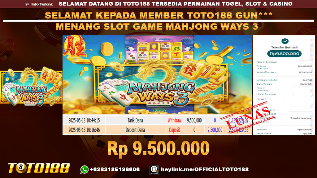Bukti JP Kemenangan SLOT GAME MAHJONG WAYS 3 18 Mei 25