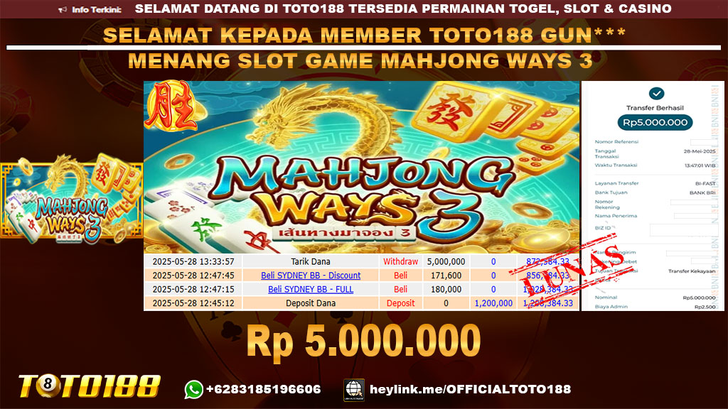 Bukti JP Kemenangan SLOT GAME MAHJONG WAYS 3 28 Mei 25
