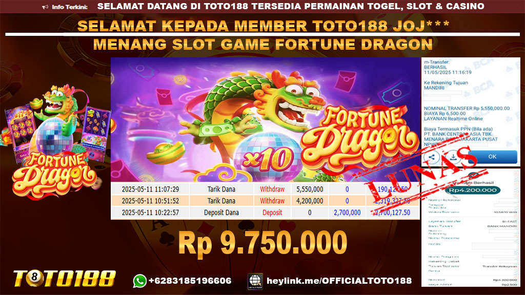 Bukti JP Kemenangan SLOT GAME FORTUNE DRAGON 11 MEI 25