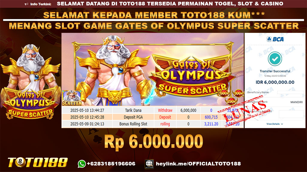 Bukti JP Kemenangan SLOT GAME GATES OF OLYMPUS SUPER SCATTER 10 MEI 25