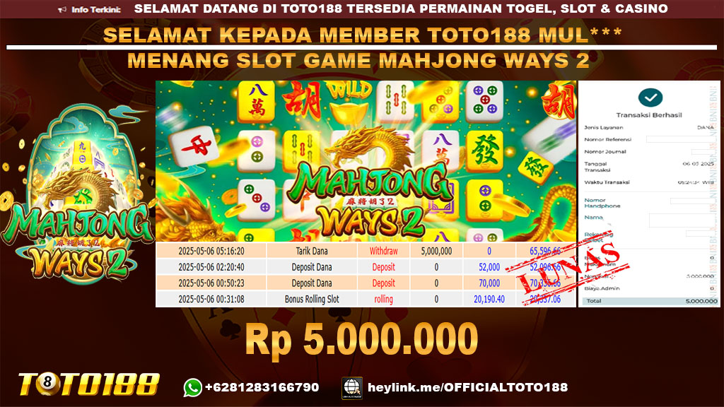 Bukti JP Kemenangan SLOT GAME MAHJONG WAYS2 06 MEI 25