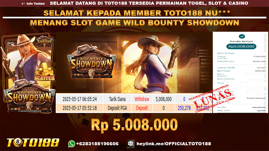 Bukti JP Kemenangan SLOT GAME WILD BOUNTY SHOWDOWN 17 MEI 25