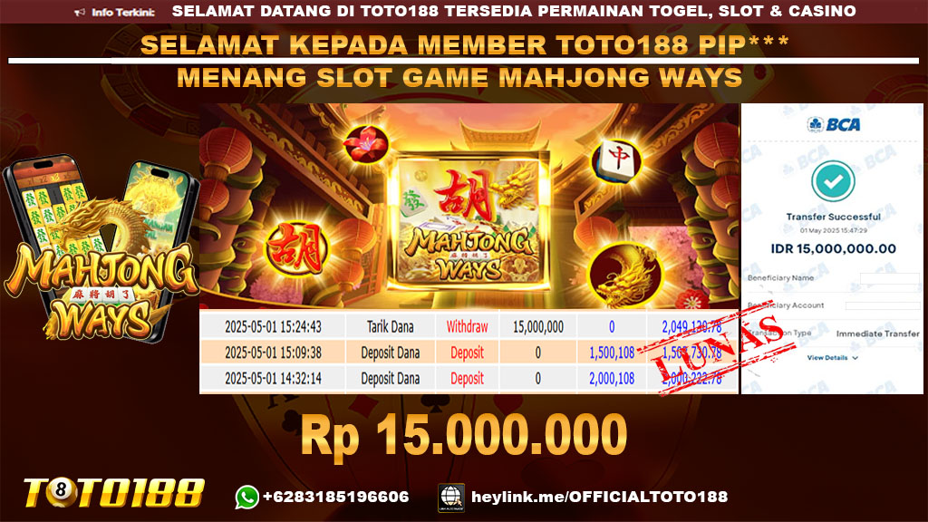 Bukti JP Kemenangan SLOT GAME MAHJONG WAYS 01 Mei 25