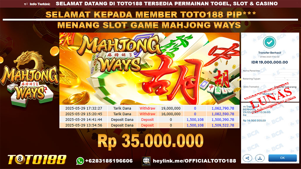 Bukti JP Kemenangan SLOT GAME MAHJONG WAYS 29 Mei 25