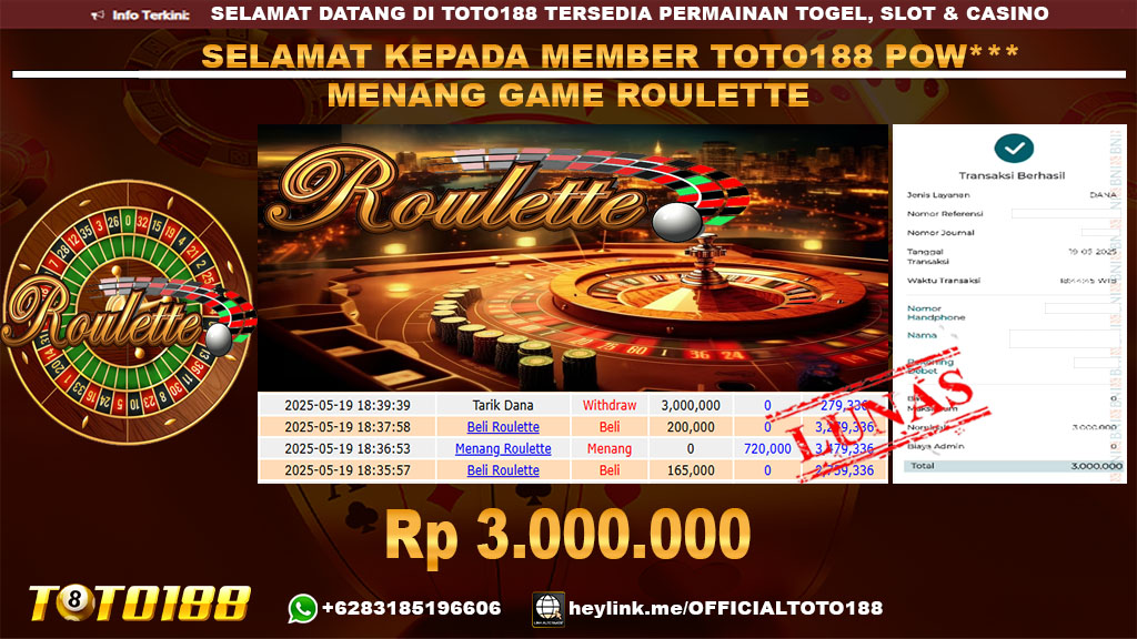Bukti JP Kemenangan GAME ROULETTE 19 MEI 25