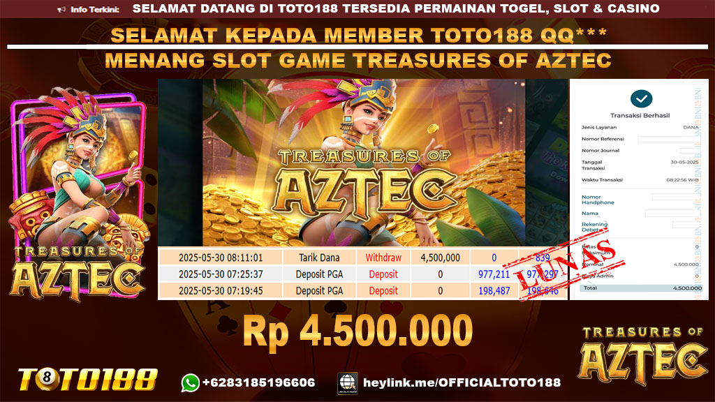 Bukti JP Kemenangan SLOT GAME TREASURES OF AZTEC 30 MEI 25