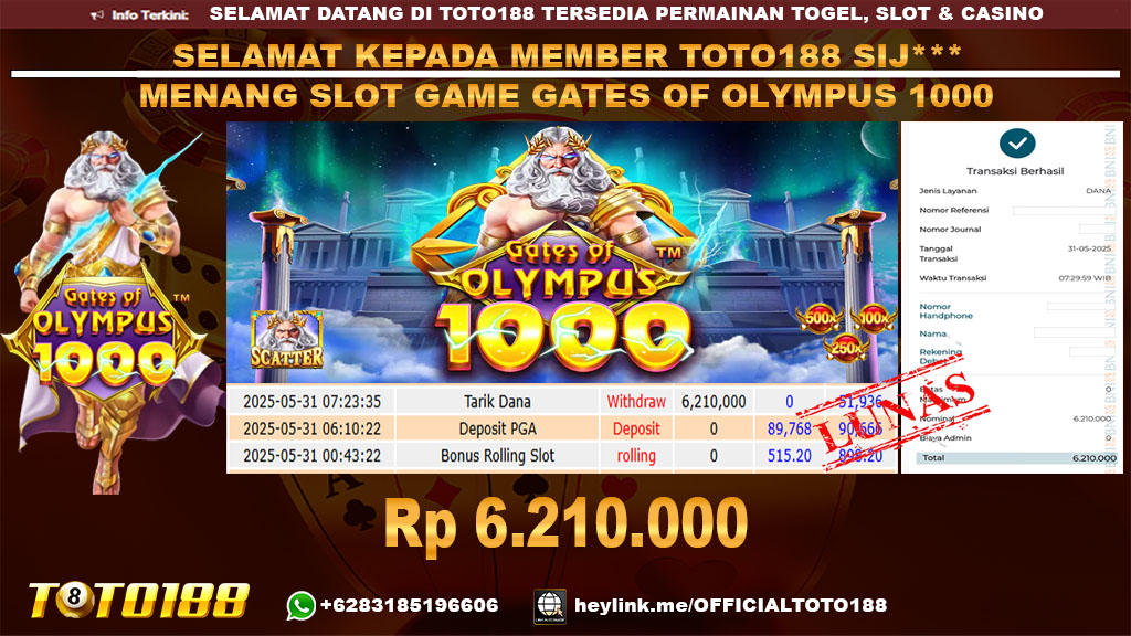 Bukti JP Kemenangan SLOT GAME GATES OF OLYMPUS 1000 31 MEI 25