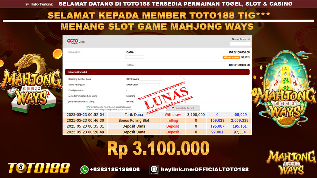 Bukti JP Kemenangan SLOT GAME MAHJONG WAYS 23 Mei 25