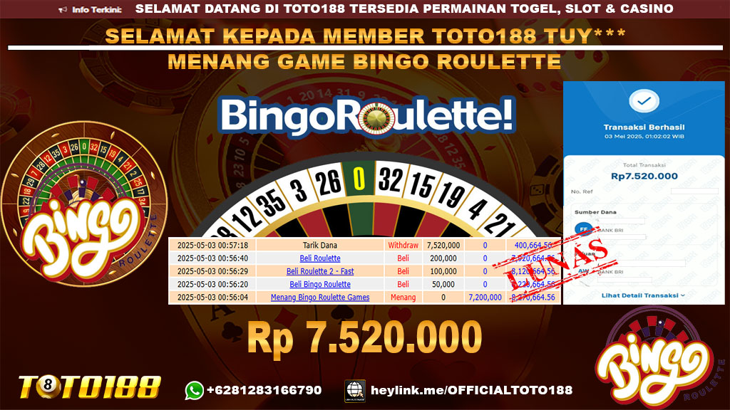 Bukti JP Kemenangan GAME BINGO ROULETTE 03 MEI 25