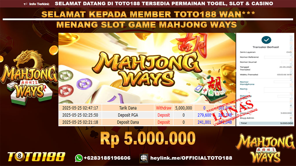 Bukti JP Kemenangan SLOT GAME MAHJONG WAYS 25 Mei 25