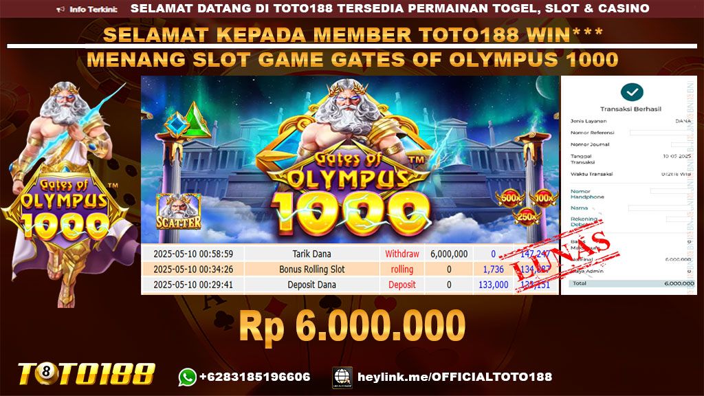 Bukti JP Kemenangan SLOT GAME GATES OF OLYMPUS 1000 10 MEI 25