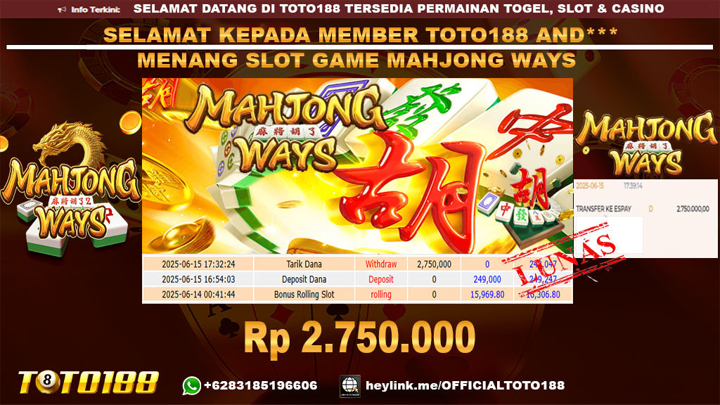 Bukti JP Kemenangan SLOT GAME MAHJONG WAYS 15 JUN 25