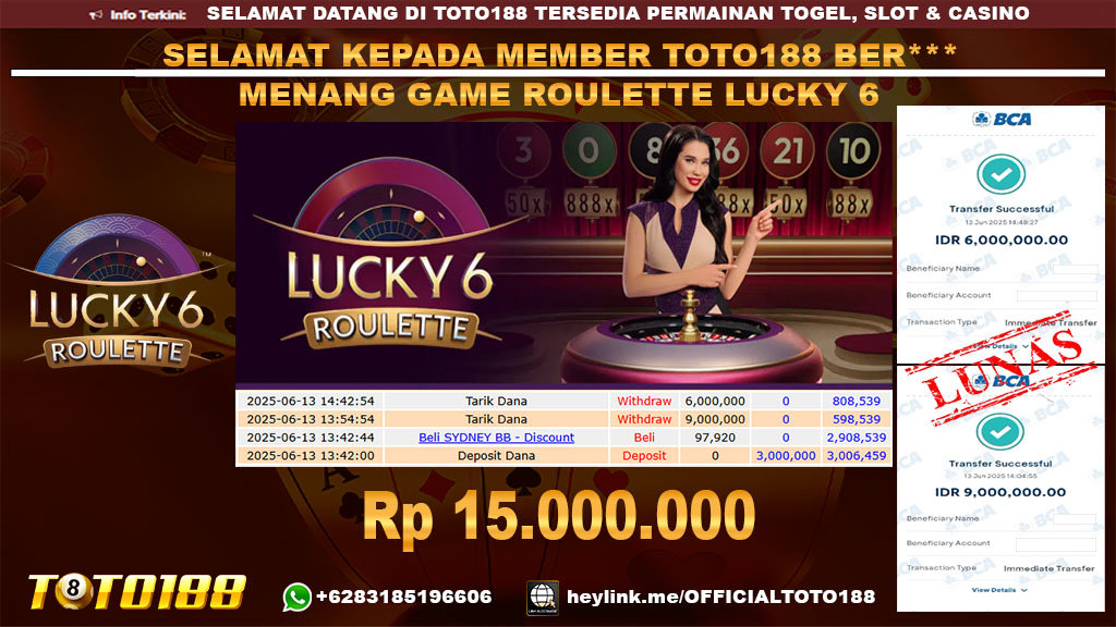 Bukti JP Kemenangan GAME ROULETTE LUCKY 6 13 JUNI 25