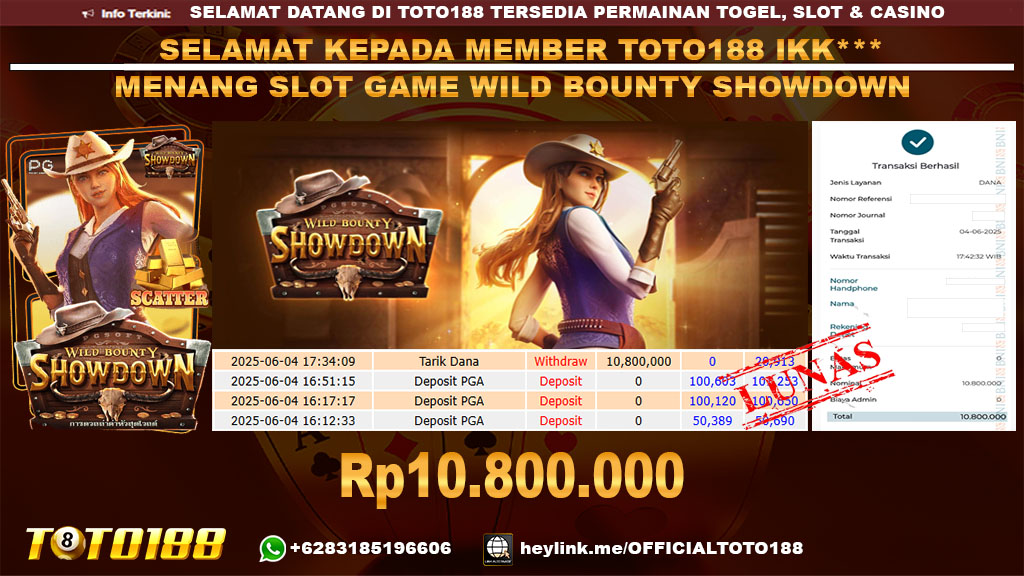 Bukti JP Kemenangan SLOT GAME WILD BOUNTY SHOWDOWN 04 JUNI 25