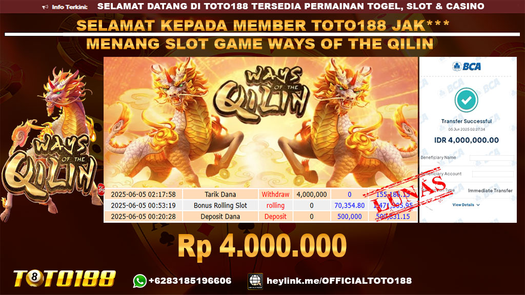 Bukti JP Kemenangan SLOT GAME WAYS OF THE QILIN 05 JUNI 25