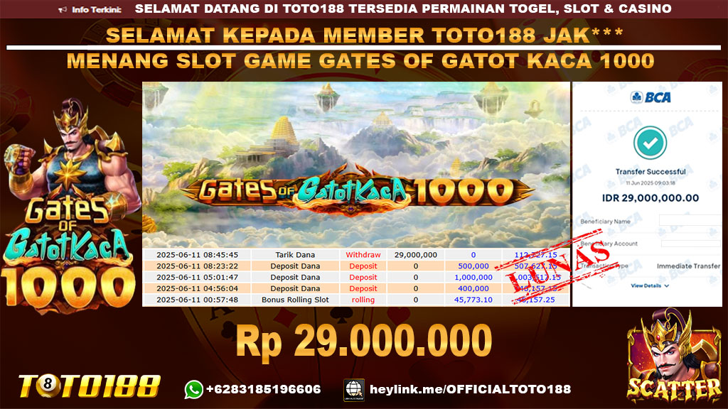 Bukti JP Kemenangan SLOT GAME GATES OF GATOT KACA 1000 11 JUN 25