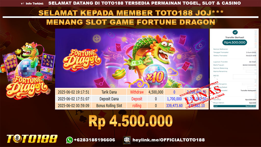 Bukti JP Kemenangan SLOT GAME FORTUNE DRAGON 02 JUNI 25