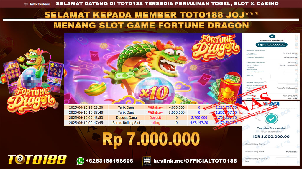 Bukti JP Kemenangan SLOT GAME FORTUNE DRAGON 10 JUNI 25