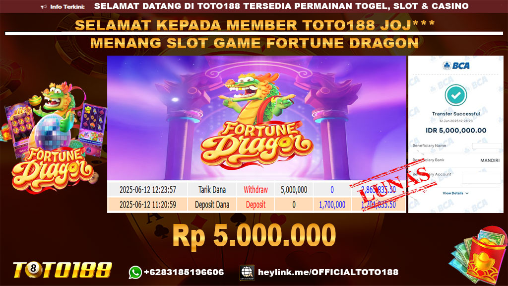 Bukti JP Kemenangan SLOT GAME FORTUNE DRAGON 12 JUNI 25