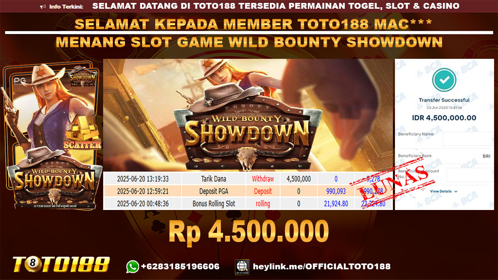 Bukti JP Kemenangan SLOT GAME WILD BOUNTY SHOWDOWN 20 JUNI 25