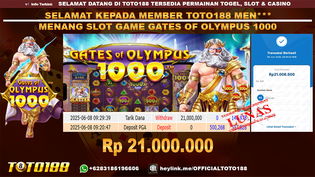 Bukti JP Kemenangan SLOT GAME GATES OF OLYMPUS 1000 08 JUN 25