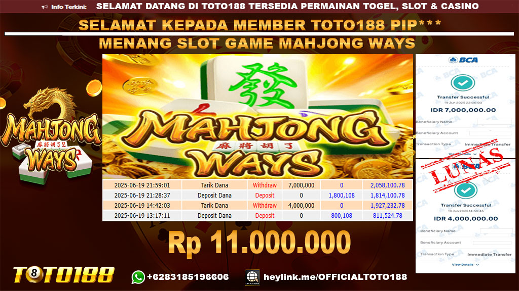 Bukti JP Kemenangan SLOT GAME MAHJONG WAYS 19 JUN 25