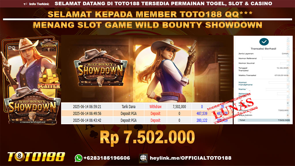 Bukti JP Kemenangan SLOT GAME WILD BOUNTY SHOWDOWN14 JUNI 25