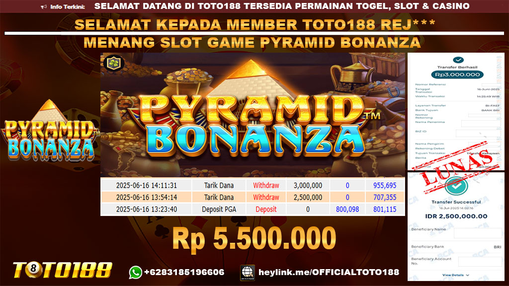 Bukti JP Kemenangan SLOT GAME PYRAMID BONANZA 16 JUN 25