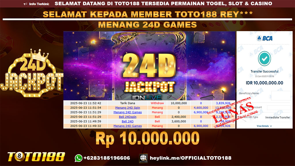 Bukti JP Kemenangan 24D GAMES 23 JUN 25