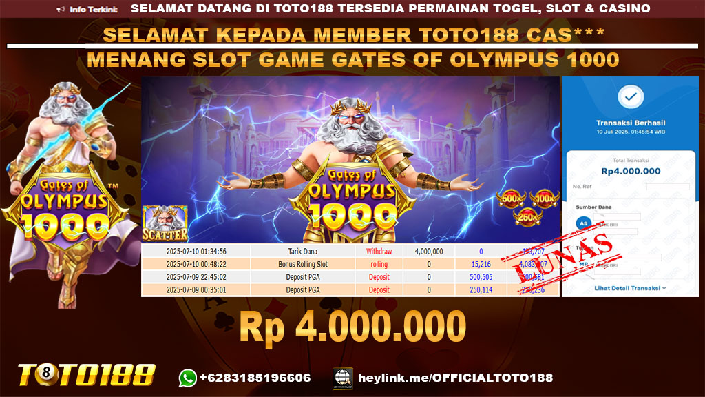 Bukti JP Kemenangan SLOT GAME GATES OF OLYMPUS 1000 10 JUL 25