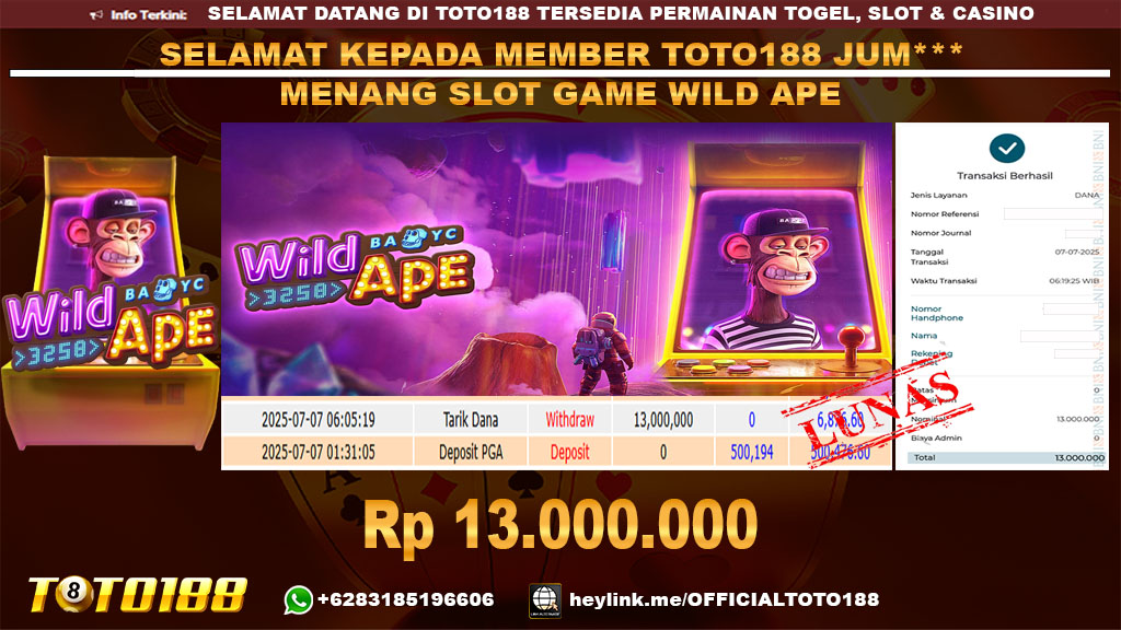 Bukti JP Kemenangan SLOT GAME WILD APE 07 JUL 25