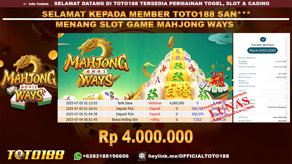 Bukti JP Kemenangan SLOT GAME MAHJONG WAYS 05 JUL 25