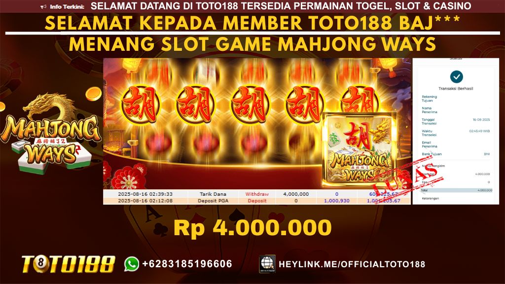 Bukti JP Kemenangan SLOT GAME MAHJONG WAYS 16 AGU 25