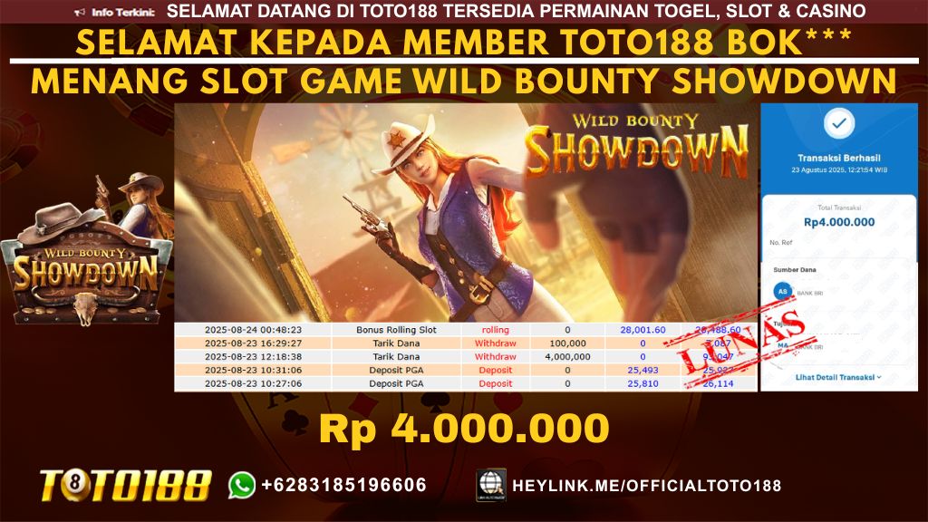 Bukti JP Kemenangan SLOT GAME WILD BOUNTY SHOWDOWN 23 AUG 25