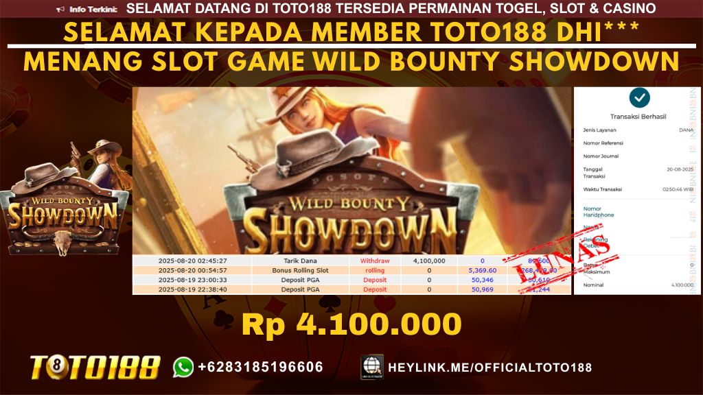 Bukti JP Kemenangan SLOT GAME WILD BOUNTY SHOWDOWN 20 AUG 25