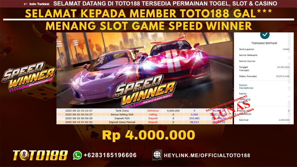 Bukti JP Kemenangan SLOT GAME SPEED WINNER 20 AUG 25