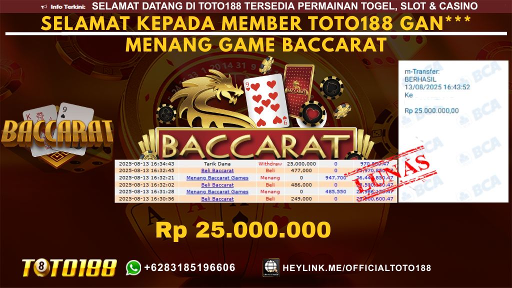 Bukti JP Kemenangan GAME BACCARAT 13 AUG 25