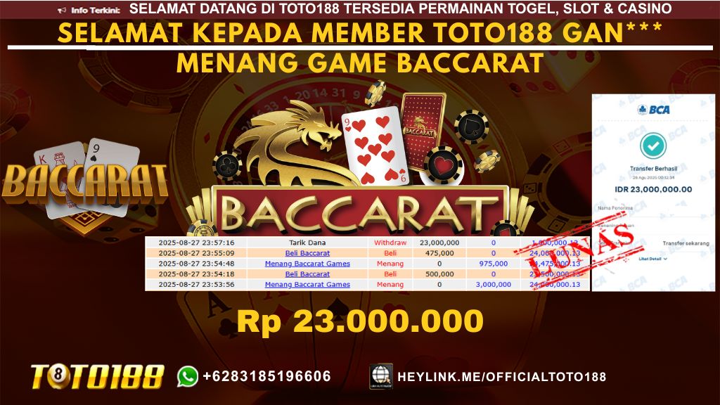 Bukti JP Kemenangan GAME BACCARAT 28 AUG 25