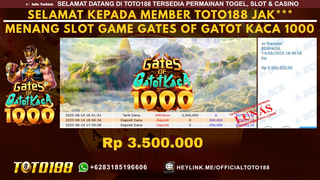 Bukti JP Kemenangan SLOT GAME GATES OF GATOT KACA 1000 14 AGU 25