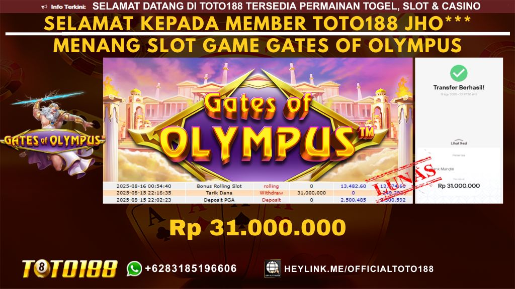 Bukti JP Kemenangan SLOT GAME GATES OF OLYMPUS 15 AUG 25