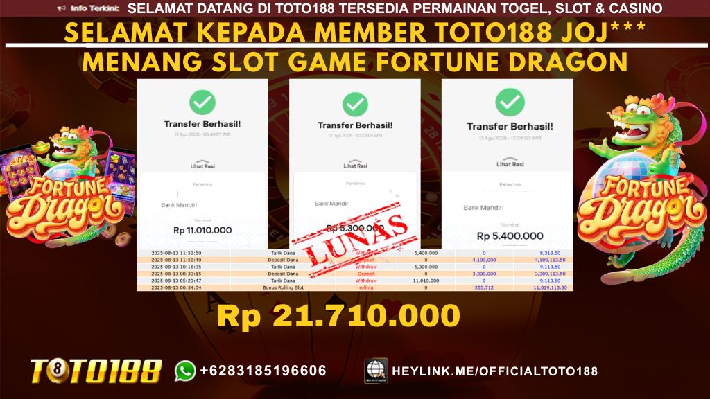 Bukti JP Kemenangan SLOT GAME FORTUNE DRAGON 13 AUG 25